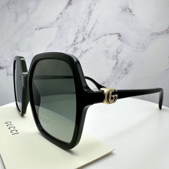 New GUCCI Sunglasses Black Oversized Square Gold Metal GG main image 11